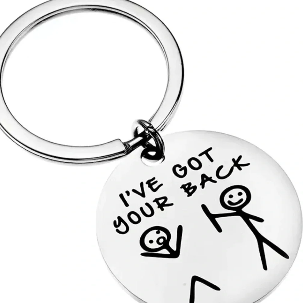 Keychain “I’ve Got Your Back” Stick Figures Unisex Chrome Color